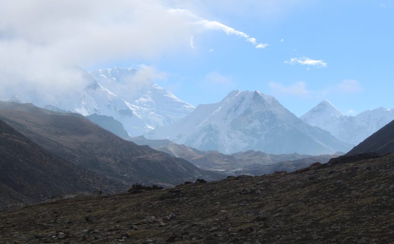 the view of the white mouintains from the plain